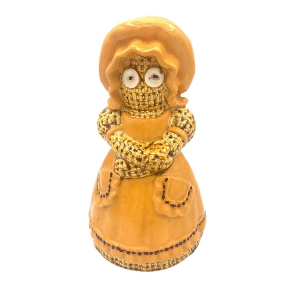 Ceramic Lady Figurine Candle Holder Pad Holder 1977 Yellow Hand Painted Vintage
